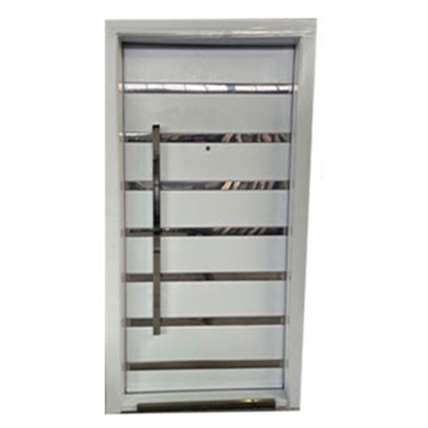 درب ضد سرقت فلزی سفید و مدرن با استیل کروم